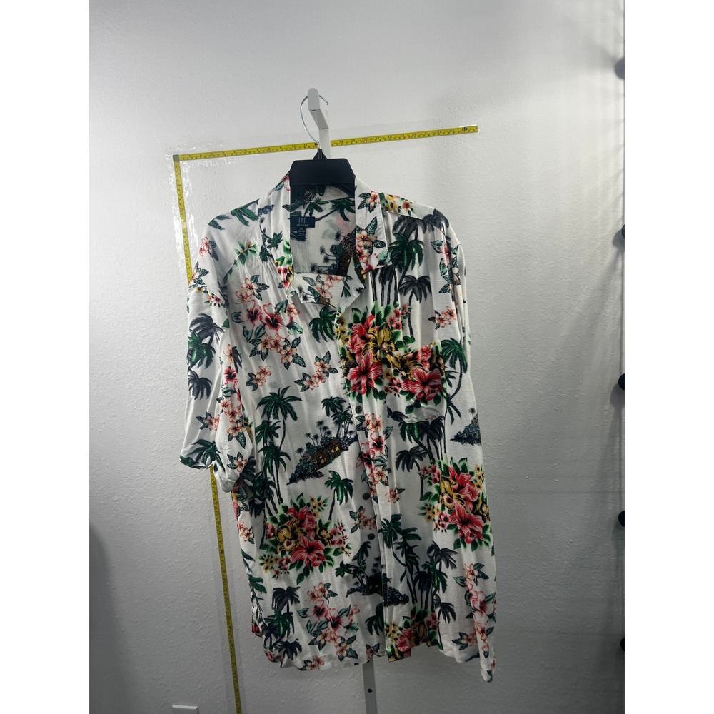 George Mens 2XL Tropical Island Palm Tree Hibiscus Floral Aloha Camp Shirt White